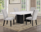 Artemis 5 Piece 70″ Rect White Marble Table, Black Finish w/4 Gray Chenille Chairs by Steve Silver at Eve Furniture