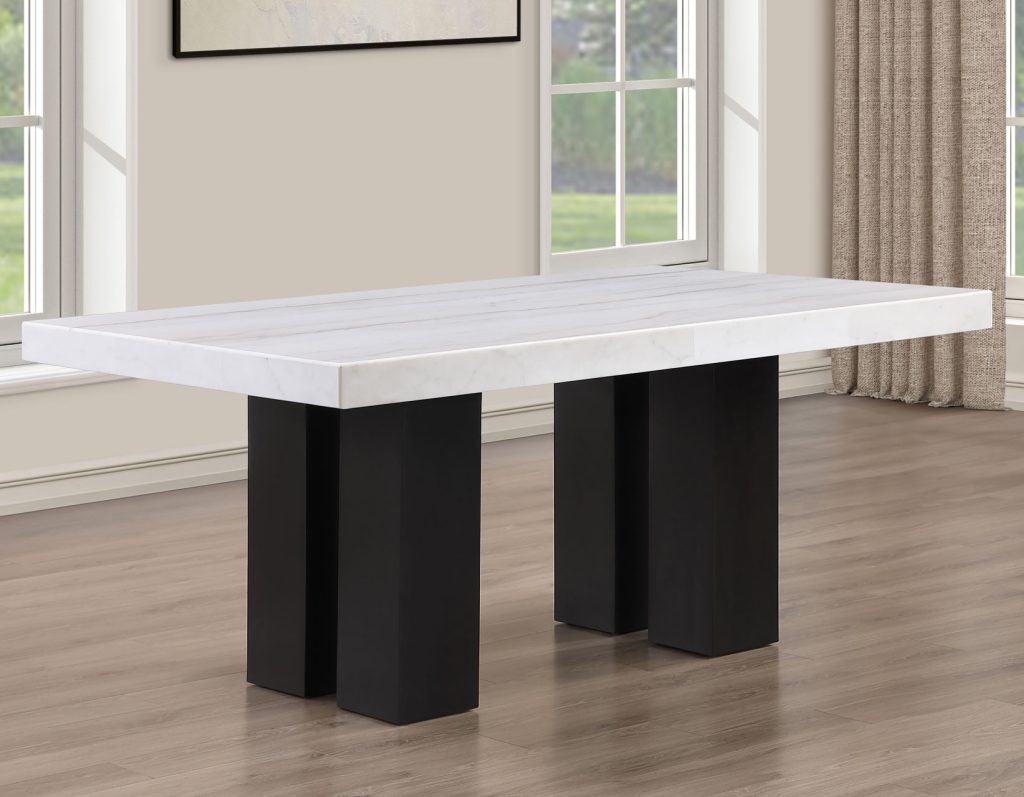Artemis 5 Piece 70″ Rect White Marble Table, Black Finish w/4 Gray Chenille Chairs by Steve Silver at Eve Furniture