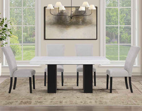 Artemis 5 Piece 70″ Rect White Marble Table, Black Finish w/4 Gray Chenille Chairs by Steve Silver at Eve Furniture