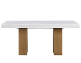Artemis 5 Piece 70″ Rect White Marble Table, Tan Finish w/4 Beige Chenille Chairs by Steve Silver at Eve Furniture
