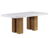 Artemis 5 Piece 70″ Rect White Marble Table, Tan Finish w/4 Beige Chenille Chairs by Steve Silver at Eve Furniture