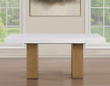 Artemis 5 Piece 70″ Rect White Marble Table, Tan Finish w/4 Beige Chenille Chairs by Steve Silver at Eve Furniture