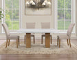 Artemis 5 Piece 70″ Rect White Marble Table, Tan Finish w/4 Beige Chenille Chairs by Steve Silver at Eve Furniture