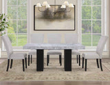 Artemis 5 Piece 70″ Rectangular Gray Marble Table, Black Finish with 4 Gray Chenille Chairs by Steve Silver at Eve Furniture