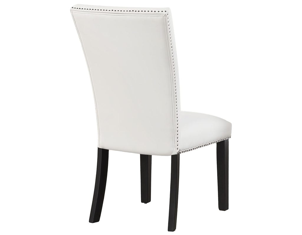 Artemis 5-Piece Dining Room Set 70″ Rect Gray Marble Table, Black Finish w/4 White Vegan Leather Chairs by Steve Silver at Eve Furniture