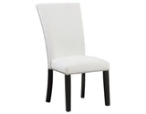 Artemis 5-Piece Dining Room Set 70″ Rect Gray Marble Table, Black Finish w/4 White Vegan Leather Chairs by Steve Silver at Eve Furniture
