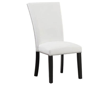Artemis 5-Piece Dining Room Set 70″ Rect Gray Marble Table, Black Finish w/4 White Vegan Leather Chairs by Steve Silver at Eve Furniture