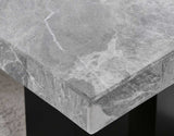 Artemis 5-Piece Dining Room Set 70″ Rect Gray Marble Table, Black Finish w/4 White Vegan Leather Chairs by Steve Silver at Eve Furniture