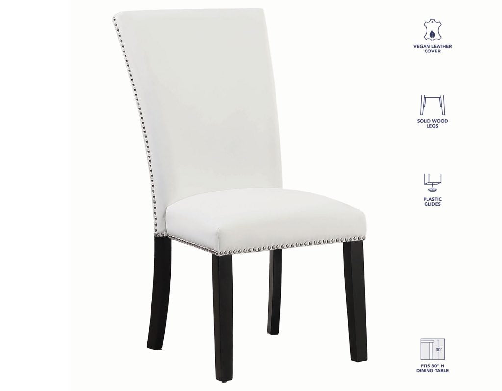 Artemis 5-Piece Dining Room Set 70″ Rect Gray Marble Table, Black Finish w/4 White Vegan Leather Chairs by Steve Silver at Eve Furniture