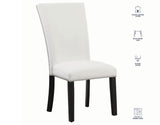 Artemis 5-Piece Dining Room Set 70″ Rect Gray Marble Table, Black Finish w/4 White Vegan Leather Chairs by Steve Silver at Eve Furniture