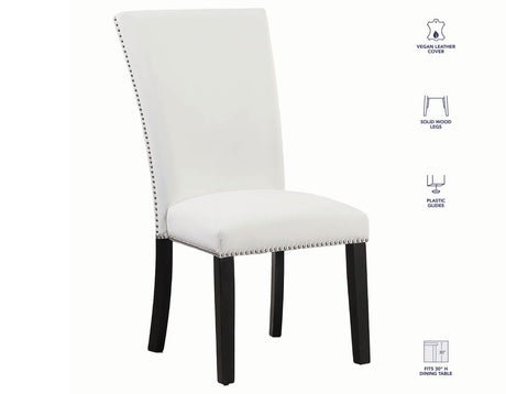 Artemis 5-Piece Dining Room Set 70″ Rect Gray Marble Table, Black Finish w/4 White Vegan Leather Chairs by Steve Silver at Eve Furniture