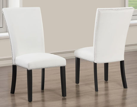 Artemis 5-Piece Dining Room Set 70″ Rect Gray Marble Table, Black Finish w/4 White Vegan Leather Chairs by Steve Silver at Eve Furniture