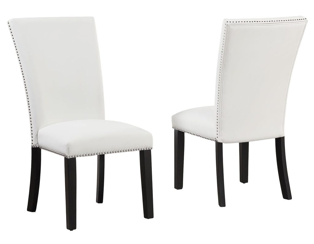 Artemis 5-Piece Dining Room Set 70″ Rect Gray Marble Table, Black Finish w/4 White Vegan Leather Chairs by Steve Silver at Eve Furniture