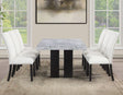 Artemis 5-Piece Dining Room Set 70″ Rect Gray Marble Table, Black Finish w/4 White Vegan Leather Chairs by Steve Silver at Eve Furniture