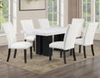 Artemis 5-Piece Dining Room Set 70″ Rect White Marble Table, Black Finish w/4 White Vegan Leather Chairs by Steve Silver at Eve Furniture
