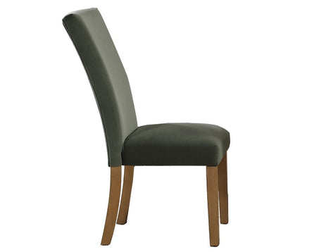 Artemis 70″ Rect White Marble Table, Tan Finish w/4 Green Velvet Chairs by Steve Silver at Eve Furniture