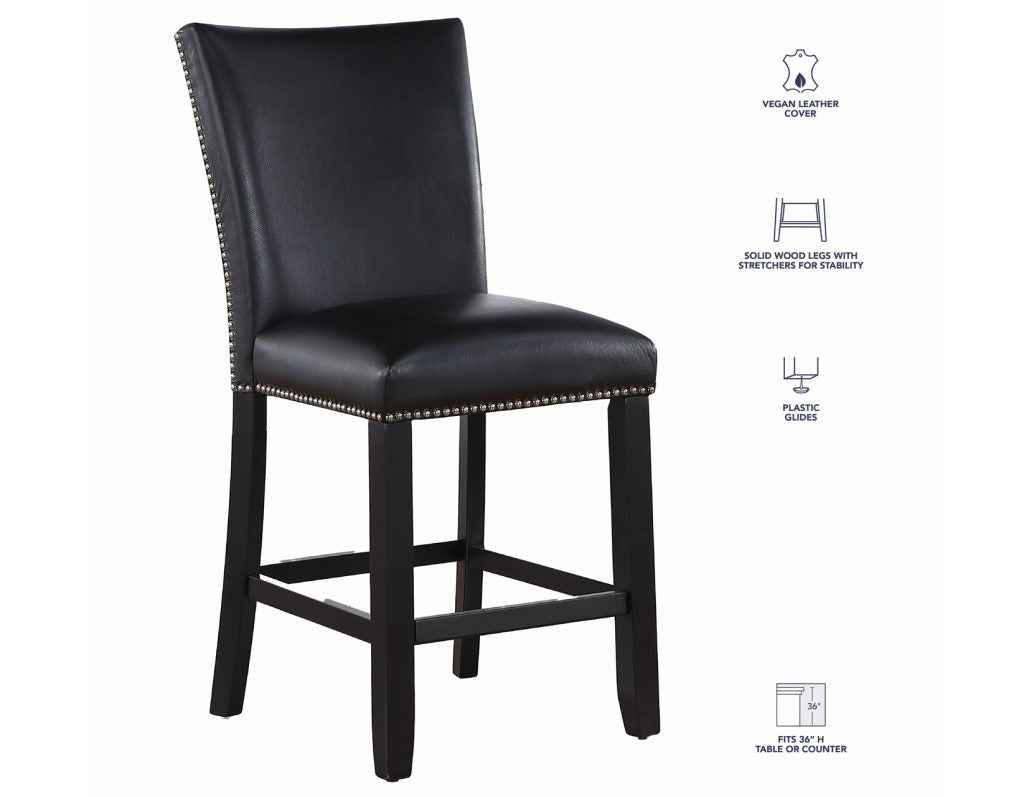 Artemis Black Vegan Leather 24″ Counter Stool by Steve Silver at Eve Furniture