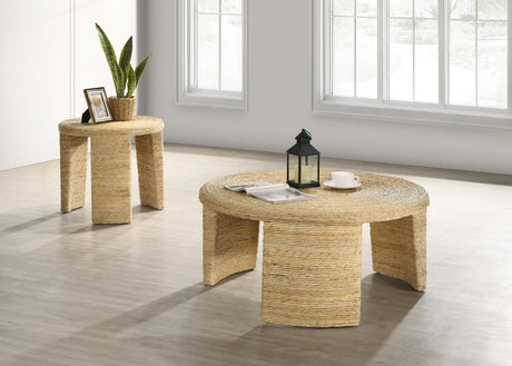 Artina Natural Brown Woven Rattan Round End Table by Coaster at Eve Furniture