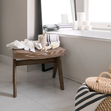 Arvin Medium Brown Wooden Stool by Mercana at Eve Furniture