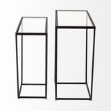 Arya (Set of 2) 24L x 10W Black Rectangular Glass Top Iron Frame Accent Table by Mercana at Eve Furniture