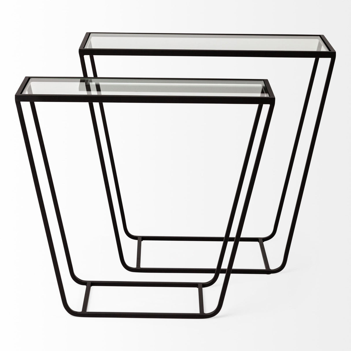 Arya (Set of 2) 24L x 10W Black Rectangular Glass Top Iron Frame Accent Table by Mercana at Eve Furniture