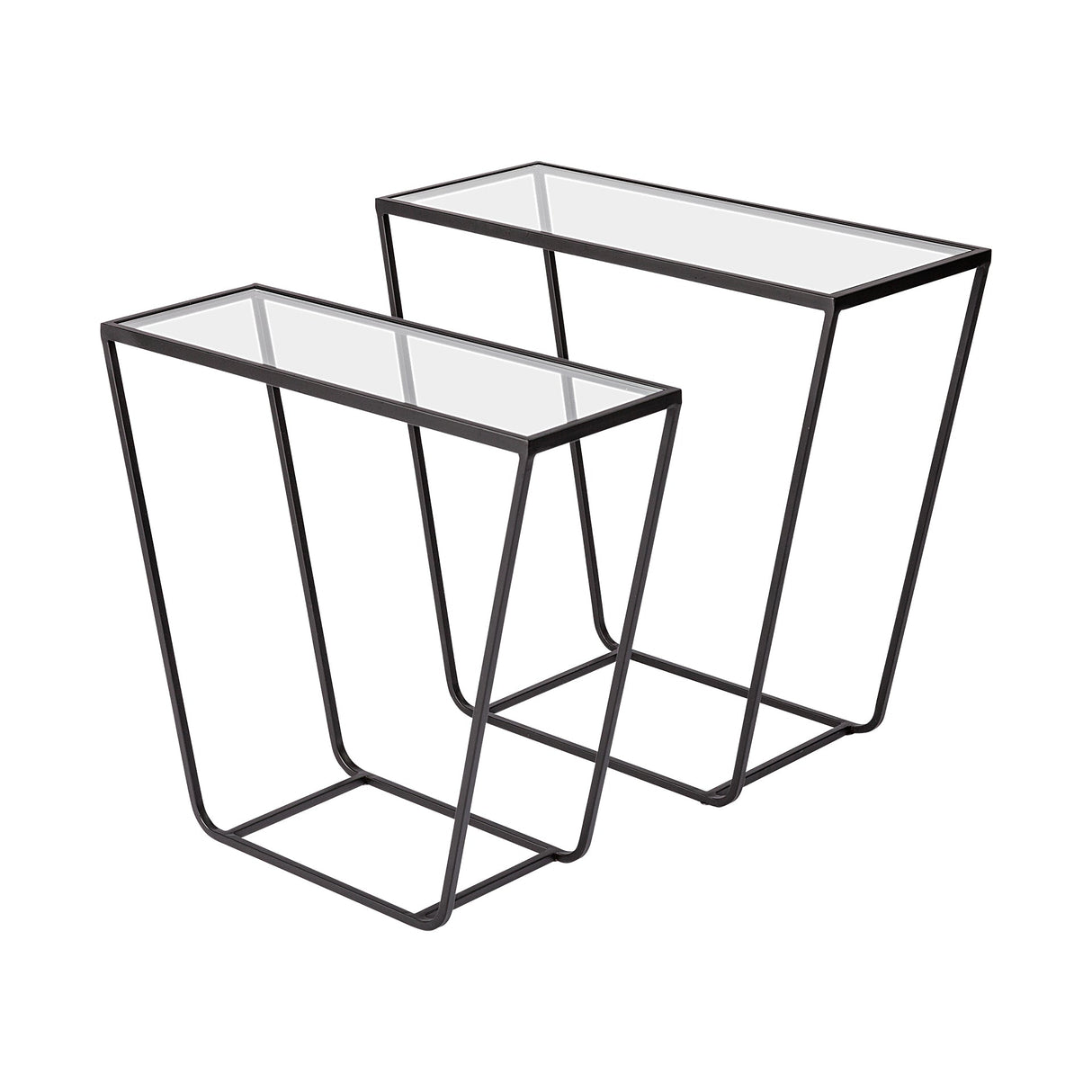 Arya (Set of 2) 24L x 10W Black Rectangular Glass Top Iron Frame Accent Table by Mercana at Eve Furniture