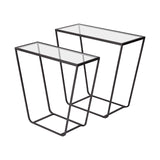 Arya (Set of 2) 24L x 10W Black Rectangular Glass Top Iron Frame Accent Table by Mercana at Eve Furniture