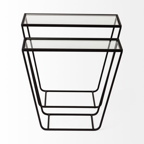 Arya (Set of 2) Black Rectangular Glass Top Iron Frame Accent Table by Mercana at Eve Furniture