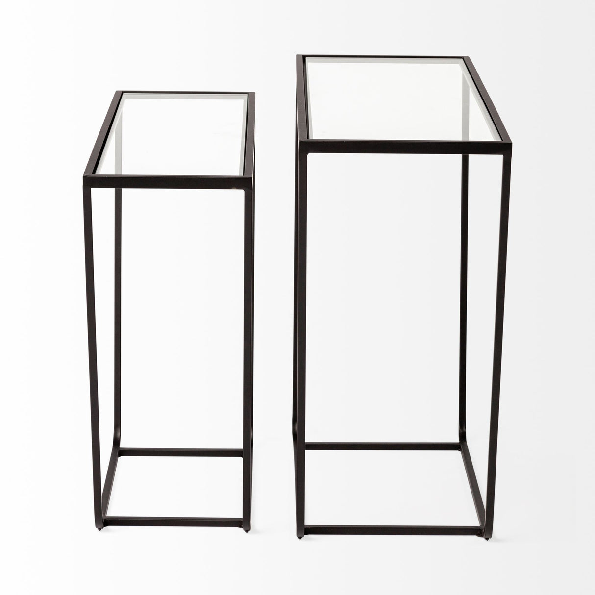 Arya (Set of 2) Black Rectangular Glass Top Iron Frame Accent Table by Mercana at Eve Furniture