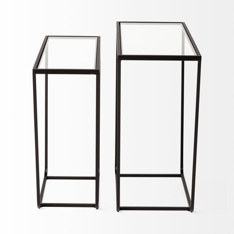Arya (Set of 2) Black Rectangular Glass Top Iron Frame Accent Table by Mercana at Eve Furniture