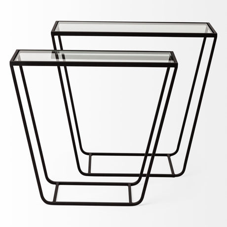 Arya (Set of 2) Black Rectangular Glass Top Iron Frame Accent Table by Mercana at Eve Furniture