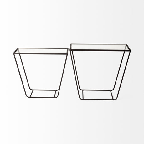 Arya (Set of 2) Black Rectangular Glass Top Iron Frame Accent Table by Mercana at Eve Furniture