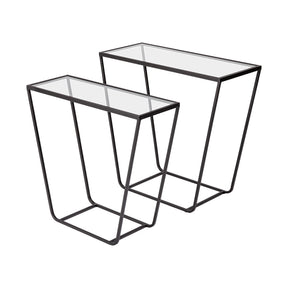 Arya (Set of 2) Black Rectangular Glass Top Iron Frame Accent Table by Mercana at Eve Furniture