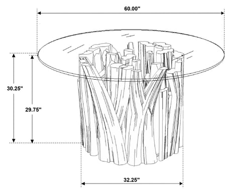 Asbury Round Glass Top Dining Table Clear and Natural Teak