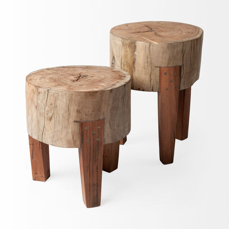 Asco Rustic Solid Reclaimed Wood Stool by Mercana at Eve Furniture