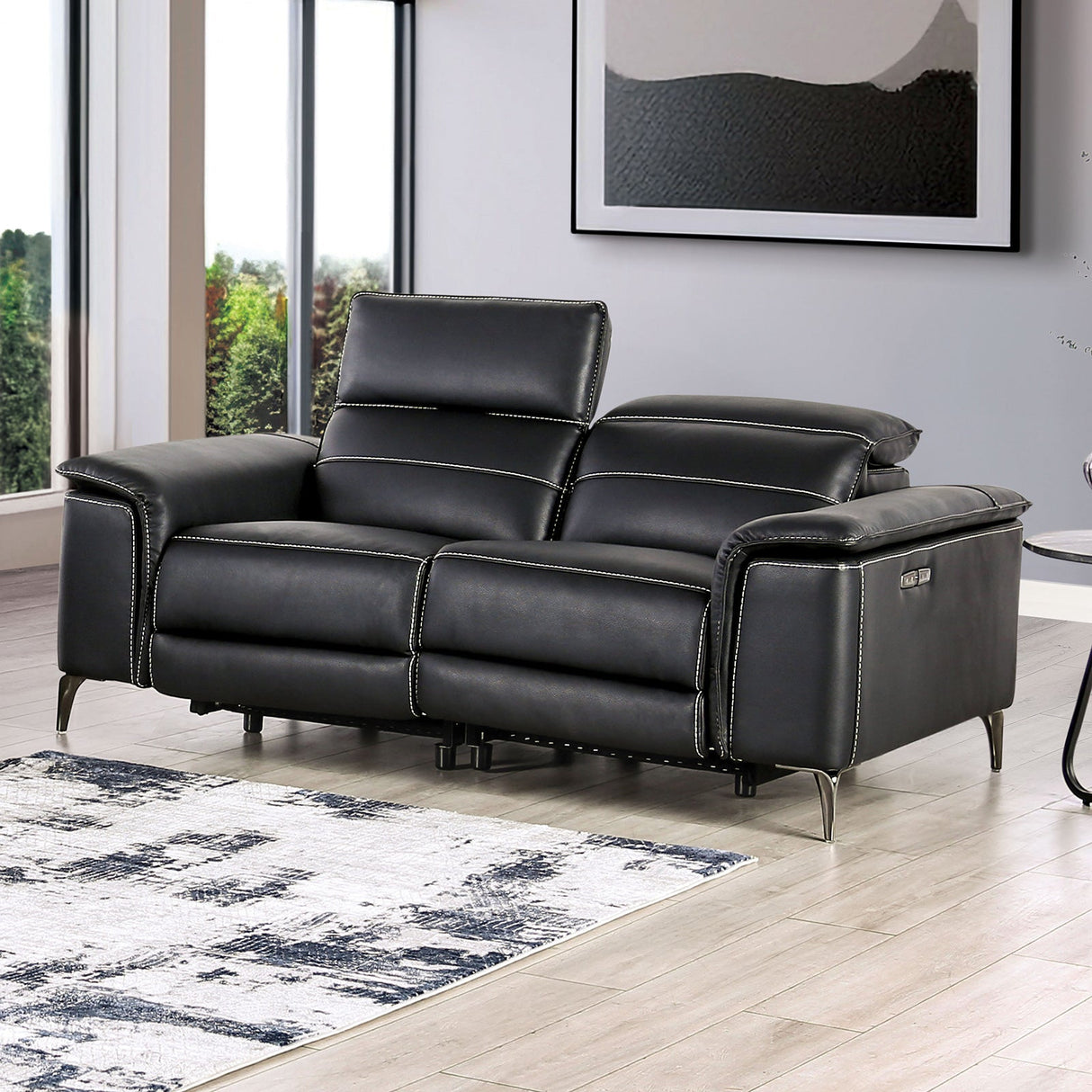 Ascona Black Leatherette Power Reclining Sofa & Loveseat by Furniture of America at Eve Furniture