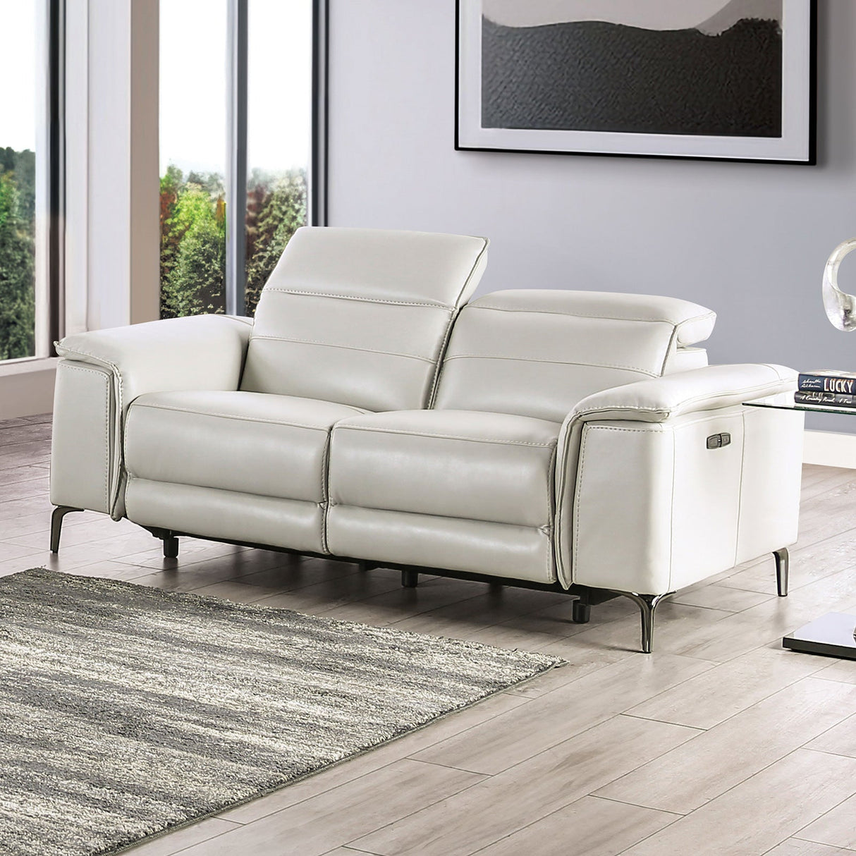 Ascona Light Taupe Leatherette Power Reclining Sofa & Loveseat by Furniture of America at Eve Furniture