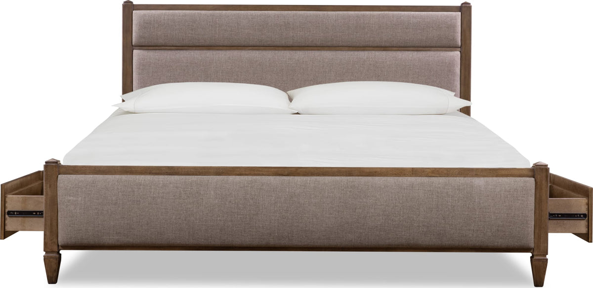 Ascott Mulch/Pecan Pie King Upholstered Storage Bed by Modus Furniture at Eve Furniture