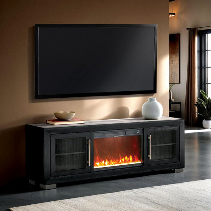 Ashbourne Black 72" TV Stand w/ Fire Place by Furniture of America at Eve Furniture