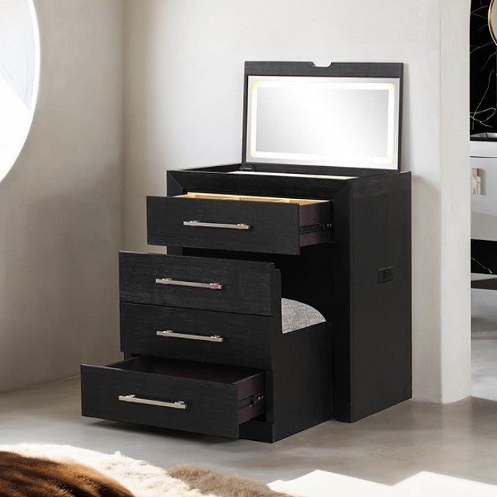 Ashbourne Black Bedside Vanity Set w/ Stool by Furniture of America at Eve Furniture