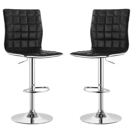 Ashbury Black/Chrome Upholstered Adjustable Bar Stools, Set of 2 by Coaster at Eve Furniture
