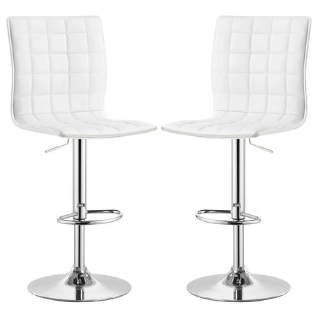 Ashbury White/Chrome Upholstered Adjustable Bar Stools, Set of 2 by Coaster at Eve Furniture