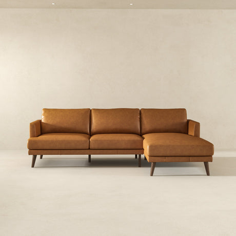 Lore L-Shaped Genuine Leather Sectional In Tan Right Facing by Ashcroft Imports at Eve Furniture