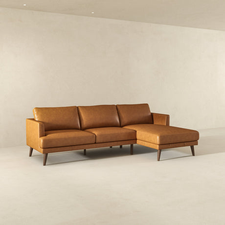 Lore L-Shaped Genuine Leather Sectional In Tan Right Facing by Ashcroft Imports at Eve Furniture