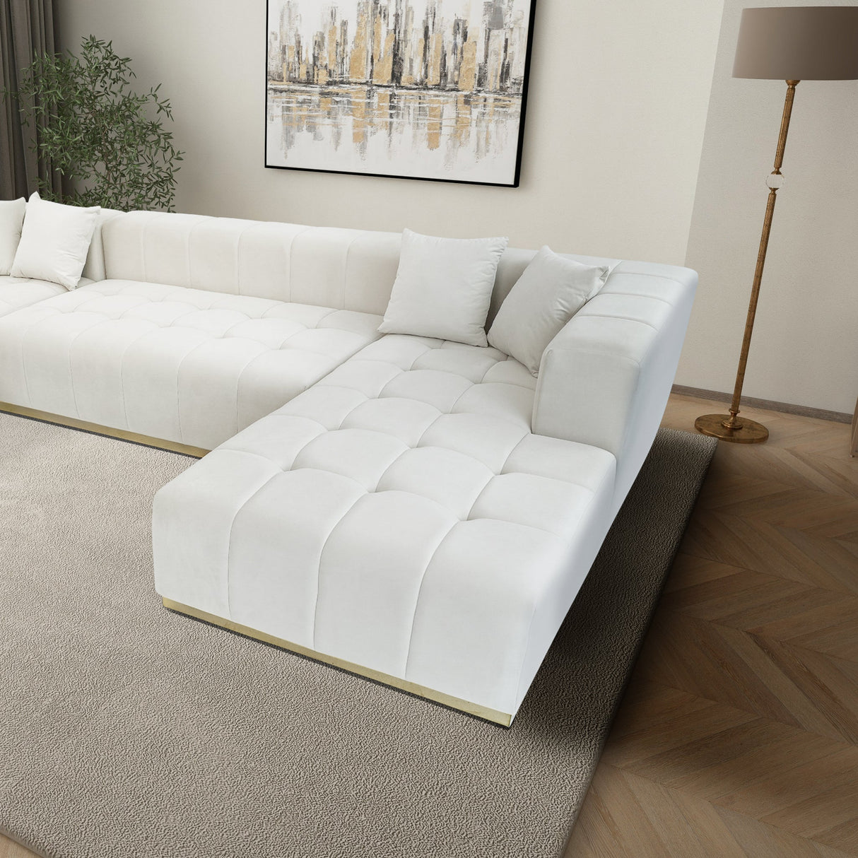 Nolan U-Shape Corner Sofa - Cream Velvet by Ashcroft Imports at Eve Furniture