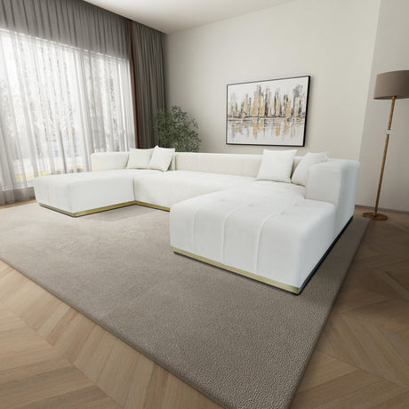 Nolan U-Shape Corner Sofa - Cream Velvet by Ashcroft Imports at Eve Furniture