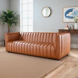 April Mid Century Modern Luxury Tight Back Cognac Leather Couch