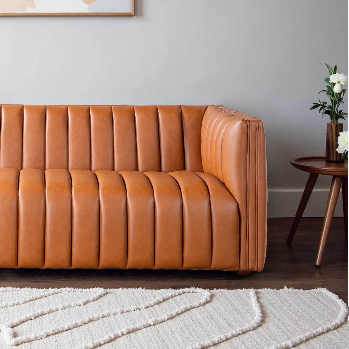 April Mid Century Modern Luxury Tight Back Cognac Leather Couch