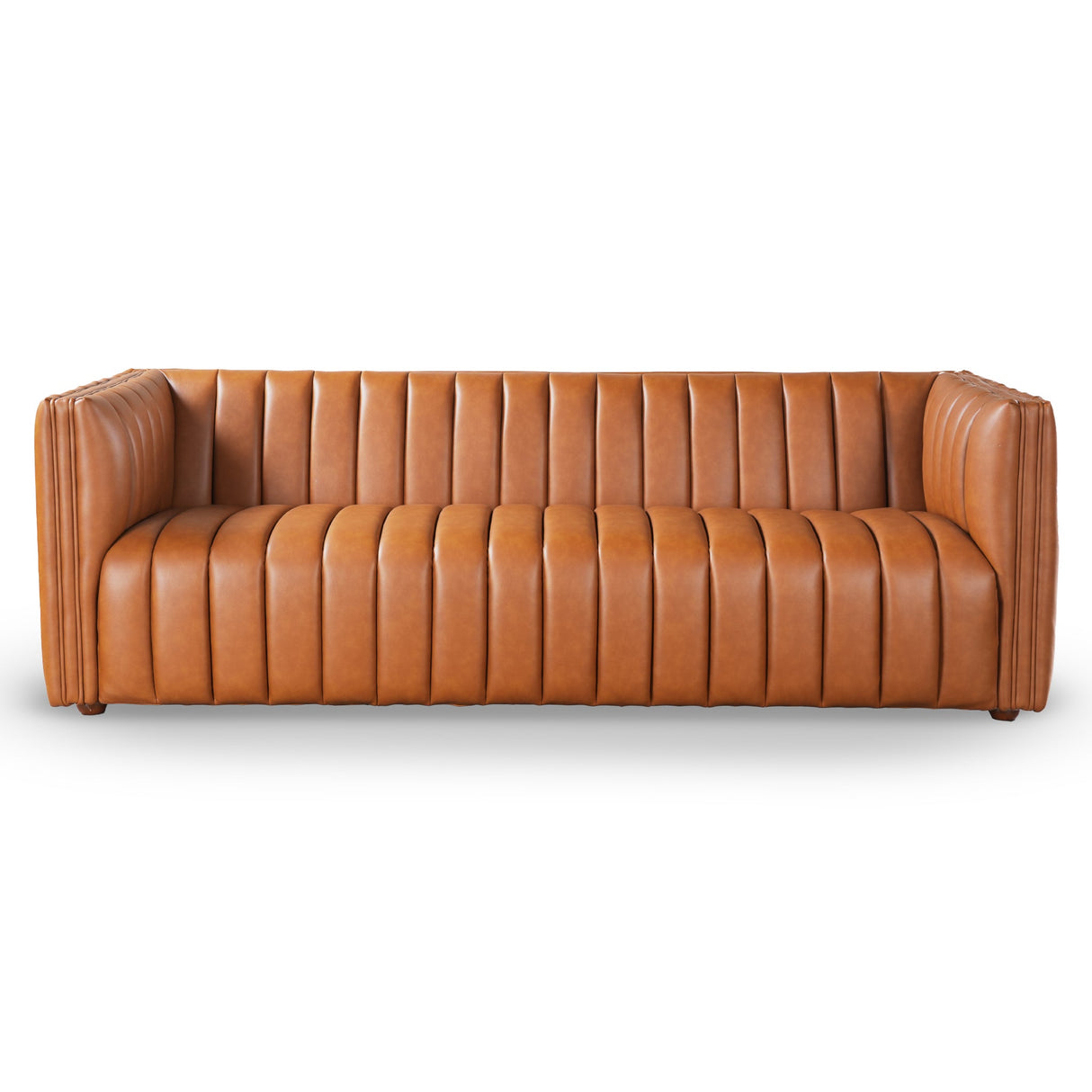 April Mid Century Modern Luxury Tight Back Cognac Leather Couch