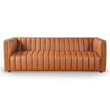 April Mid Century Modern Luxury Tight Back Cognac Leather Couch